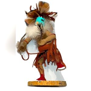 Kachina ZUNI warrior DOLL 6” Native American Carving Feather Dancer Tribal Mask